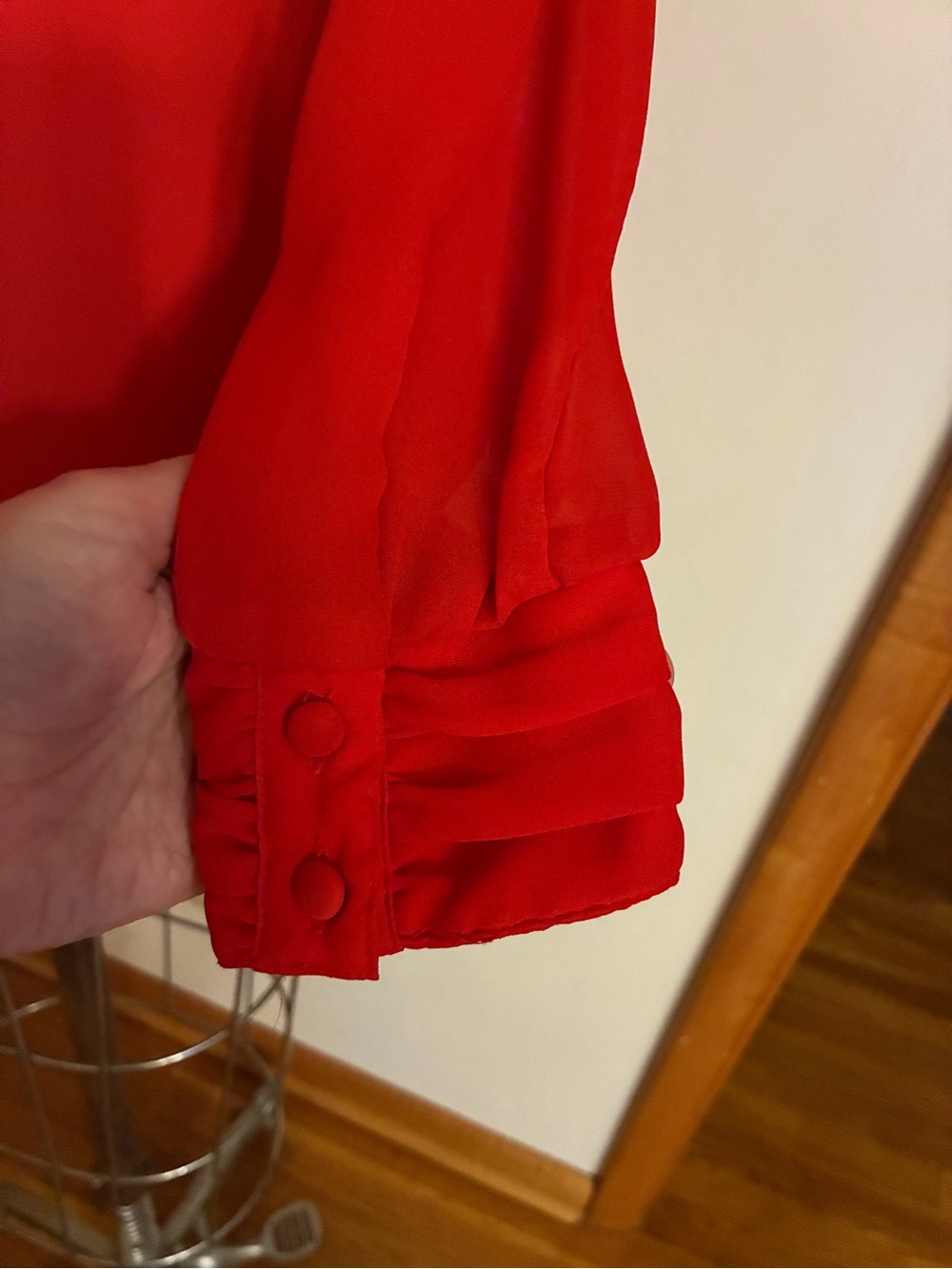 Ellen Ashley Red Ruffle Front High-Neck Blouse Sheer “Secretary” Style 70s 80s - Picture 5 of 7